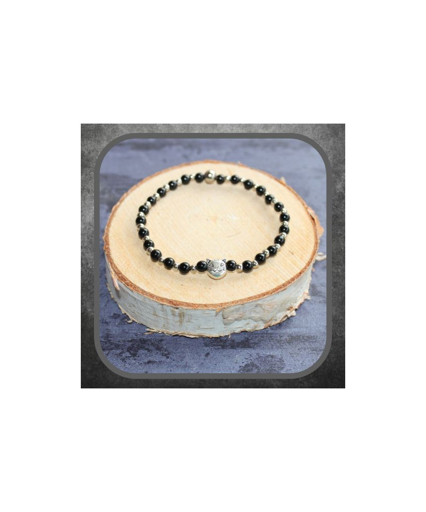 Bracelet Chat en Agate noire