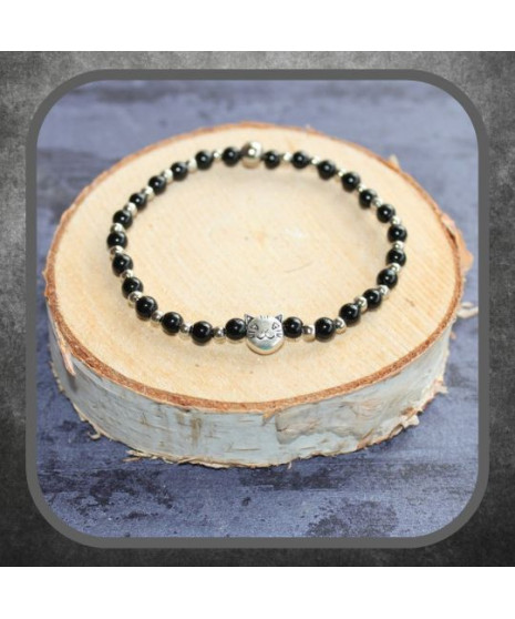 Bracelet Chat en Agate noire