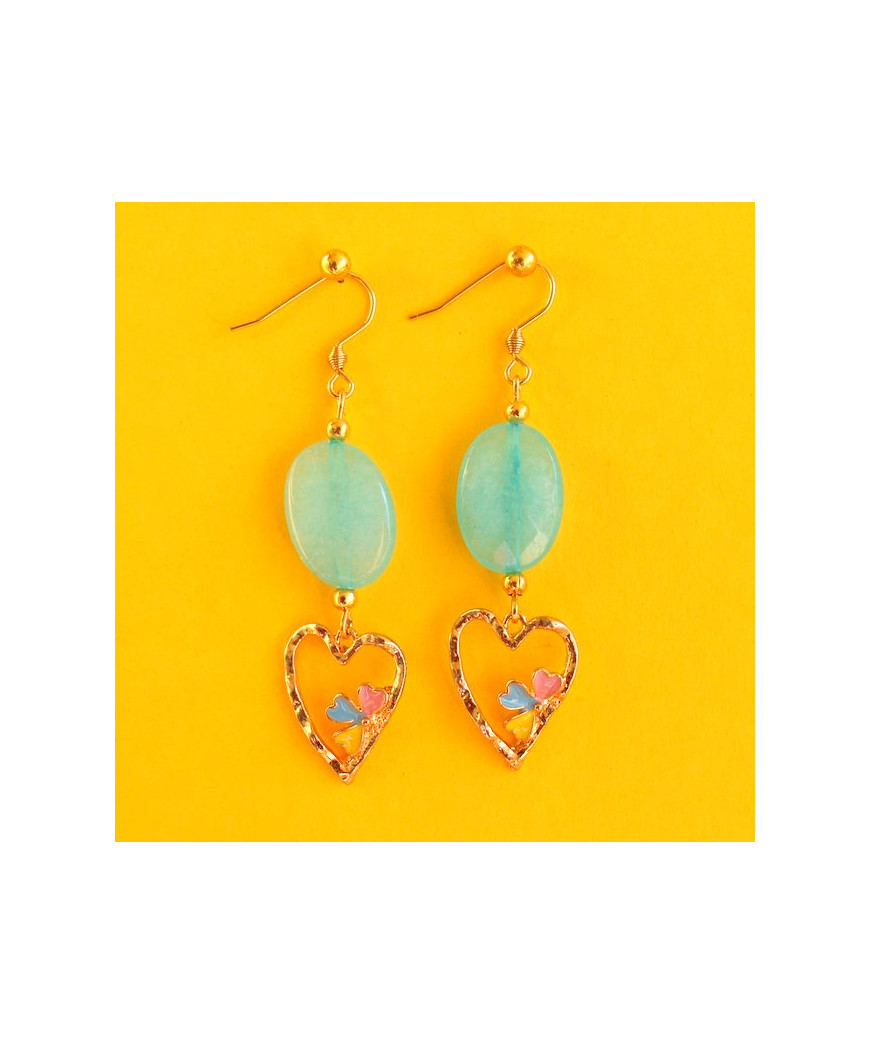Boucles d'oreilles Cœur en Agate bleue