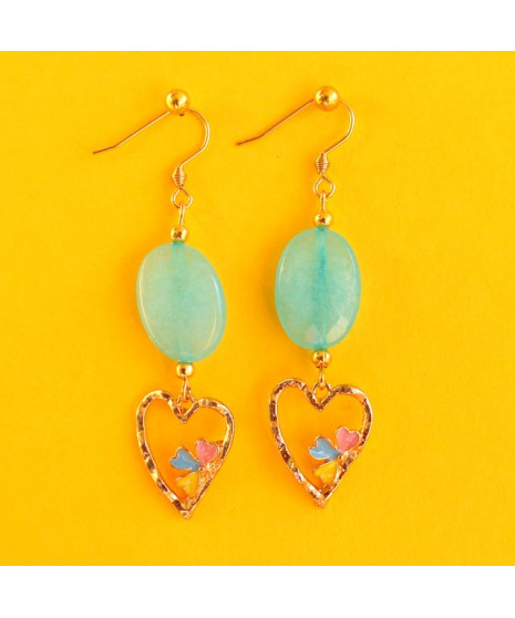 Boucles d'oreilles Cœur en Agate bleue