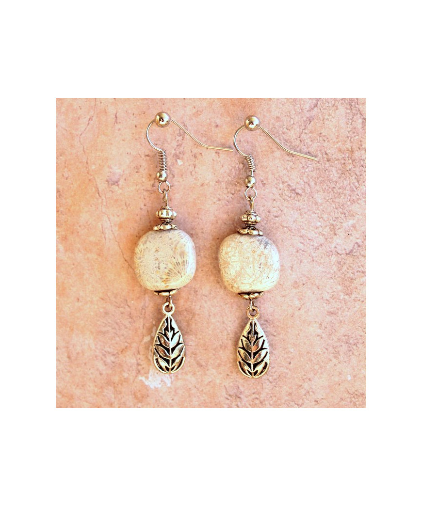 Boucles d'oreilles en Corail de fossiles d'Agate