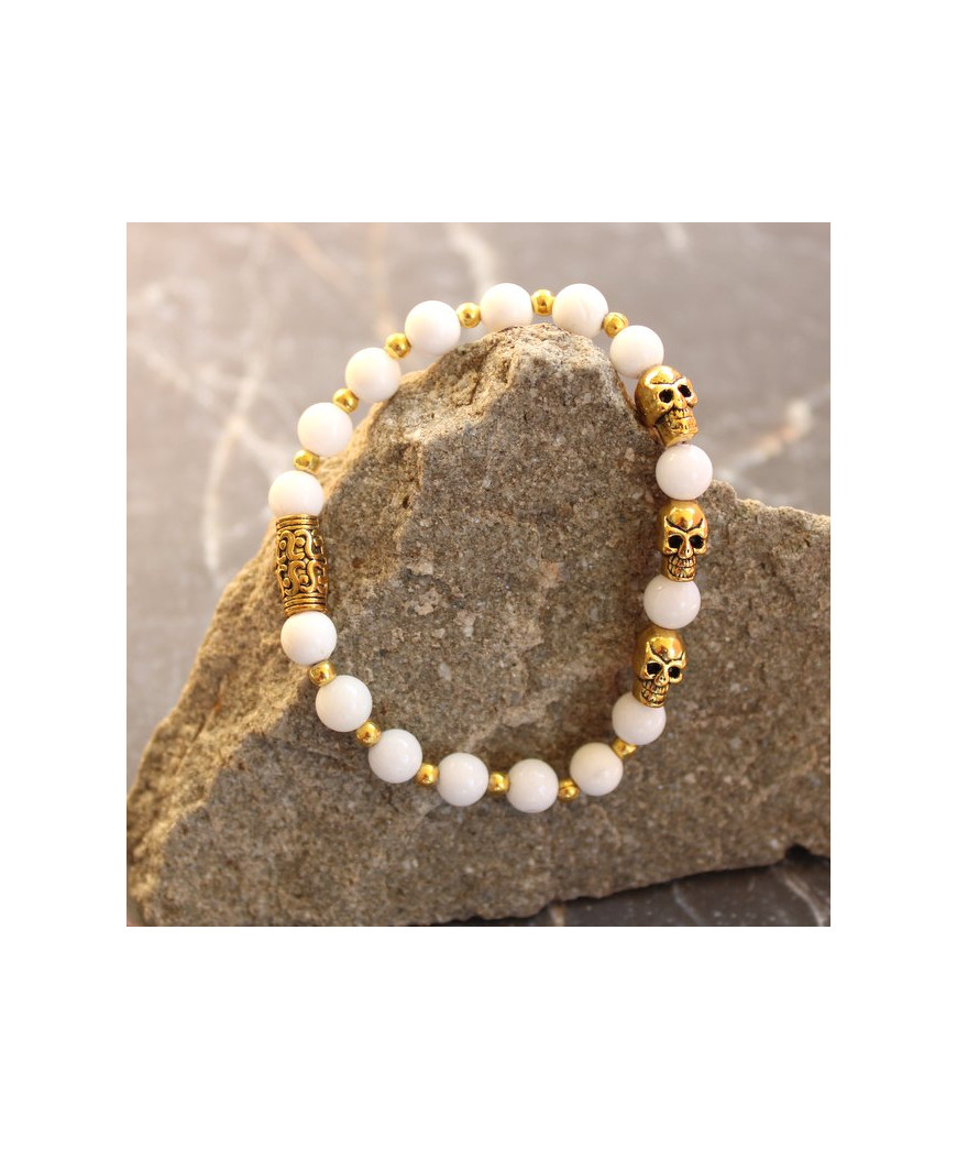 Bracelet Tête de Mort en Jade blanc