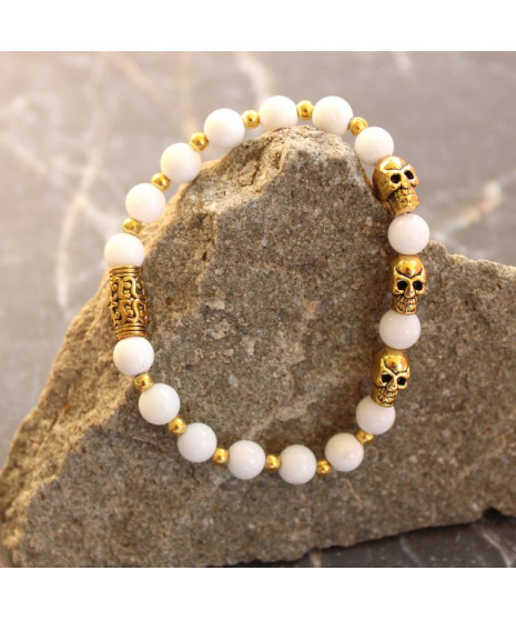 Bracelet Tête de Mort en Jade blanc